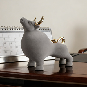 Figura de toro flocada EAZOM, decoración artística de resina marrón para sala de estar, mueble de TV, regalo de inauguración de casa - Product Image 2