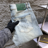 Jeans européens haut de gamme pour hommes, nouvelle tendance de la mode printemps-automne, pantalon droit élastique, décontracté et polyvalent