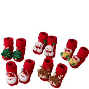 Nouveau hiver chaud vacances père noël coton rouge éponge chaussettes pour filles garçons infantile pantoufles nouveau-né bébé chaussons <span class=keywords><strong>tricot</strong></span>é haut-équipage - Product Image 3
