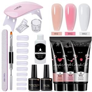 Nouveau Style 12 pièces/ensemble Poly Gel <span class=keywords><strong>Nail</strong></span> <span class=keywords><strong>Kit</strong></span> avec 15ml Top & Base Coat Crystal Glue UV LED lampe moule brosse pour Extension d'ongle français - Product Image 1