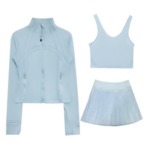 Ensemble trois pièces Luludarling automne : veste ajustée à col montant + <span class=keywords><strong>jupe</strong></span> plissée taille haute à séchage rapide + haut en U - Product Image 2
