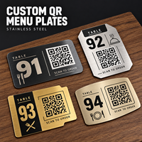Plaque de table en métal brossé avec code QR pour restaurant, menu, logo personnalisé en acier inoxydable pour café et hôtel, vente en gros