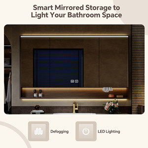 Sink <strong>Bathroom</strong> Vanity - Solid Wood <strong>Bathroom</strong> Vanity with Smart Defog <strong>Mirror</strong> <strong>Cabinet</strong> and Light, Floating Double Sink <strong>Cabinet</strong> - Product Image 5