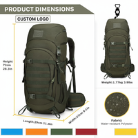50 litres tactique étanche cadre interne sac à dos doublure en Polyester pour la chasse tir Camping randonnée avec housse de pluie
