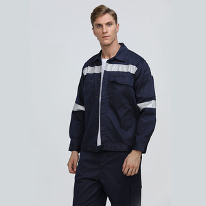 Ensemble de vêtements de travail en coton bleu marine pour atelier d'usine, vêtements de sécurité avec bandes réfléchissantes personnalisables - Product Image 1