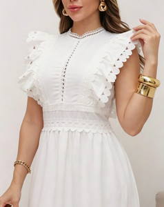 Abito Midi da Donna Taglie Forti con Volant Senza Maniche in Pizzo Scavato, Vestito Casual da Festa <span class=keywords><strong>per</strong></span> Donna - Product Image 5