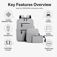 Sac à dos pour ordinateur portable, ensemble de 3 pièces, cadeau d'affaires, sac pour ordinateur de couleur unie, sac pour ordinateur portable minimaliste avec pochette bandoulière