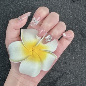 <span class=keywords><strong>Uñas</strong></span> Postizas Cuadradas Francesas Color Rosa Nude con Diamantes, Venta al Por Mayor, Alta Calidad, Diseño Personalizado, Suministro del Fabricante - Product Image 2