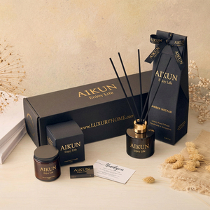 AIKUN Eco Friendly Soy Wax Long Lasting Glass Scented Candle and <b>Reed</b> <b>Diffuser</b> Set for Global Markets - Product Image 1