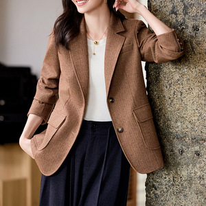 Women's Blazer Coffee Colored Solid Color Long Sleeve Anti-Wrinkle Professional Elegant Spring Autumn Wear - Product Image 2