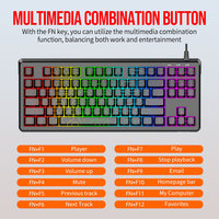 Teclado mecánico con cable Raikoo DG87 de 87 teclas con retroiluminación RGB para juegos y oficina, con teclas contorneadas y soporte.