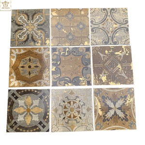 Carrelage décoratif plaqué or de style européen rétro, carrelage en céramique floral vieilli pour accent mural intérieur - Product Image 1