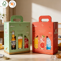 Boîte d'emballage en carton ondulé écologique, recyclable et réutilisable pour bière, avec poignée découpée, impression personnalisée et fenêtre, pour boissons en bouteille ou cadeaux