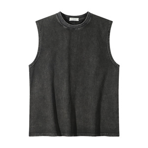 Camicia da uomo estiva in stile Street Trendy con scollatura a girocollo lavata con vecchio gilet in bianco ampia canotta Casual senza maniche in maglia - Product Image 1