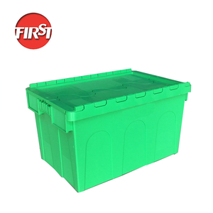 Hot sale logistic transport nesting plastic moving box attached lid containers crate stackable plastic crate with lid