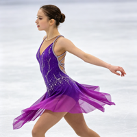 Robe de patinage artistique violette à col en V, dos croisé, ornée de strass, pour filles et femmes adultes