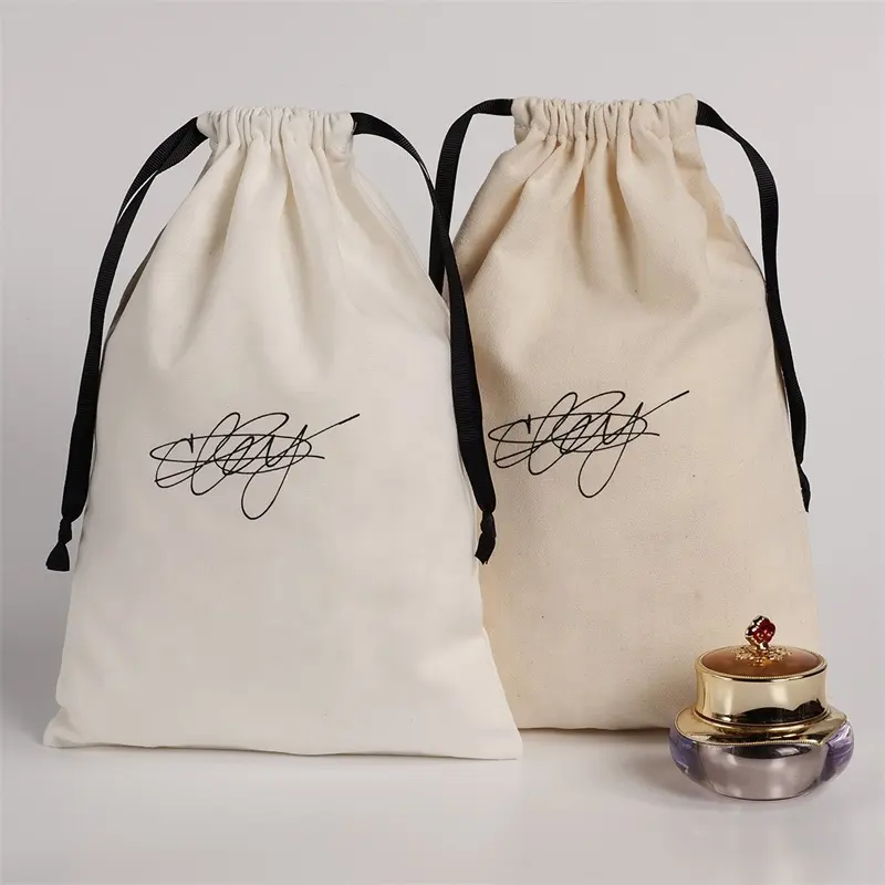 YCX çevre dostu pamuk kılıfı özel Logo baskılı tuval pamuk Calico beraberlik ipli çanta çift dize ile ipli çanta ipli çanta