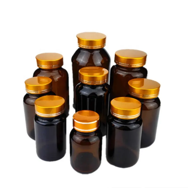 Flacon médical en verre d'ambre, adapté aux pilules buccal, capacité de 60ml 75ml 100ml 150ml 200ml 300ml, 500ml
