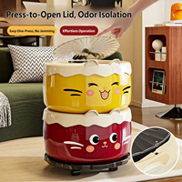 Mini poubelle créative en forme de chat de dessin animé, avec couvercle rabattable, seau de rangement en plastique écologique, mignon animal, pour bureau, maison, cuisine, enfants