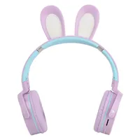 Headset Gaming LED Lampu Kelinci Lucu, Headphone Over Ear untuk PC, Ponsel, Tablet, dan Mac