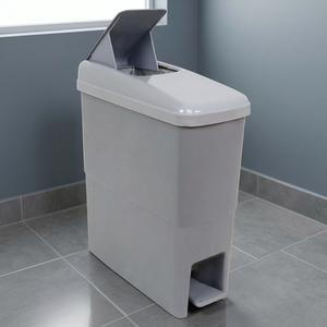 Rectangular Plastic Waste <b>Bin</b> Pedal <b>Lid</b> Gray Indoor Kitchen Use Simple Style Foot Operated Trash Can - Product Image 3
