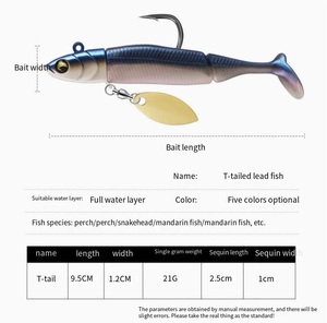 Aotuo Leurre souple à tête plombée et queue en T de 9,5 <span class=keywords><strong>cm</strong></span>, 15g/20g, à lancer longue distance, avec <span class=keywords><strong>lame</strong></span> rotative pour la pêche au bar et au culter en <span class=keywords><strong>eau</strong></span> douce - Vente chaude - Product Image 2