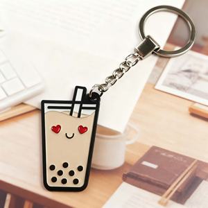 Porte-clés en métal personnalisé avec logo sur mesure, porte-clés design mignon, porte-clés en émail thé au lait aux bulles, accessoires - Product Image 2