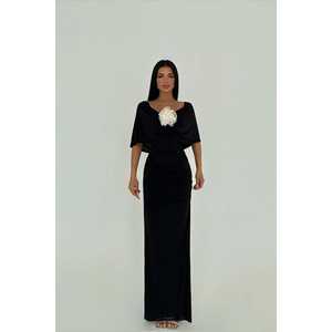 Robe de soirée vintage chic noire ornée de roses, coupe trapèze, avec sequins, taille empire, tailles XS à XL, idéale pour les fêtes d'anniversaire - Product Image 5