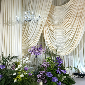Rideau de scène en soie de lait pré-fabriqué style baroque Muwei, idéal pour les mariages et les décorations d'arche – Nouvelle collection en promotion - Product Image 3