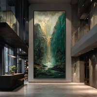 Peinture à l'huile moderne impressionniste de paysage forestier montagneux, cascade dorée, art mural sur toile