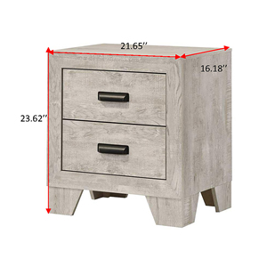 Mesita de noche transicional de 2 cajones con acabado en madera blanqueada y herrajes metálicos, muebles para dormitorio - Product Image 5