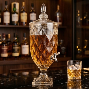Dispensador de Bebidas de Vidrio Transparente de Gran Capacidad con Tapa y Grifo, Jarra para Jugos con Relieve, Servidor de Bebidas para Mesa de Fiesta - Product Image 4