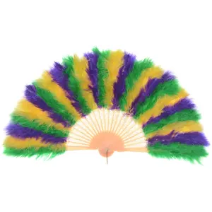 Goedkope Verkoop Kleurrijke Hand Hold Maraboe Veer Fan Plastic Handpluimen Fan Voor Feest Dans Optreden Ambacht