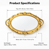 Plateau miroir en plastique laqué doré de luxe européen, cadre décoratif gaufré, multifonctionnel, pour le rangement de maquillage et de bijoux sur table