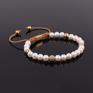 Di alta Qualità di Design Unico Reale D'acqua Dolce Della Perla di Diamante DELLA CZ Pavimenta della Sfera Macrame Del Braccialetto Delle Donne - Product Image 2