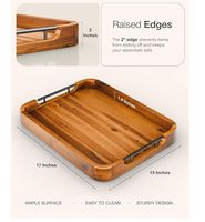 Plateau rectangulaire en bois d'acacia, best-seller d'usine, grand plateau de service en bois avec poignées pour le salon