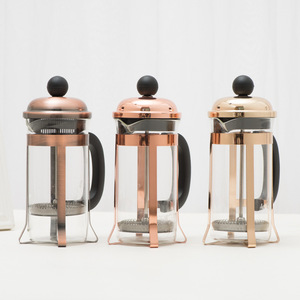 350ML Gold Plating And Copper Plating Bamboo Handle coffee french press /glass french press pot