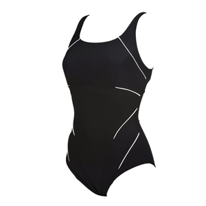 New Plus Size Solid One-Piece Women's Swimsuit with Crystal Front Design Anti-Chlorine Polyester Professional Swimming Beachwear - Product Image 1