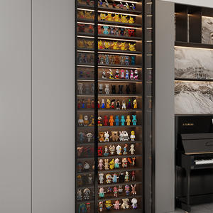 Vitrine en verre avec porte à battant, design minimaliste mural pour salon, rangement de figurines, 80x120 à 80x200 - Product Image 3