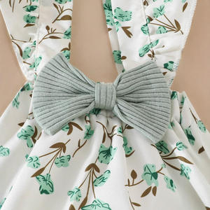 2025ユニセックスサマーコットン3ピースセット幼児花柄フリルストラップスカート半袖ハ服スカーフ可愛いODMパターン - Product Image 4