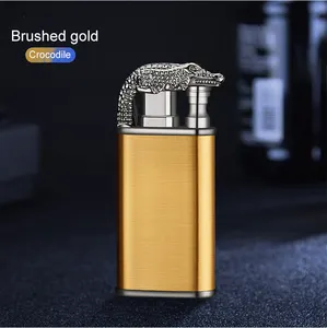 DEBANG Torch Lighter Creativity Frosted Crocodile/dragon Lighter Refilling Metal OEM Butane Double Flame Cigarette Lighter