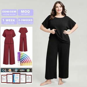 Factory Direct OEM ODM Lightweight Breathable Rib Knit Fashion Matching Women Lounge Set for Daily Wear - Product Image 1