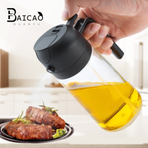 470ml 600ml 2-en-1 Premium PET Distributeur d'huile Bouteille <span class=keywords><strong>Flip</strong></span> Top Cap Forme de cylindre pour la cuisson et le pulvérisateur d'huile d'olive - Product Image 4