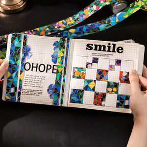 <span class=keywords><strong>1</strong></span> rouleau de ruban adhésif de la série Colorful Brick Fragments, ruban estampé à chaud avec motifs de briques colorées pour bullet journal DIY - Product Image 3