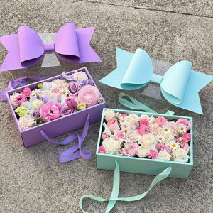 Caja de Regalo con Decoración de Lazo, Flores y Frutas, Caja Portátil para Arreglos Florales, Empaque para Ramos, Pasteles y Recuerdos - Product Image 6