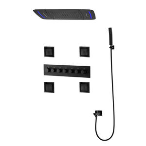 6機能LEDシャワーシステム710X 430 MM滝降雨黒シャワーセット + スクエア4インチボディスプレージェット - Product Image 3