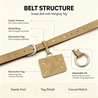Ceinture en daim personnalisée pour femme avec petite bourse à monnaie détachable et pendentif, boucle métallique, accessoires vestimentaires pour femme