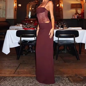 เดรสลูกไม้ลายดอกไม้คุณภาพสูงราคาพิเศษรุ่นใหม่ล่าสุด สายเดี่ยวแบบสปาเก็ตตี้ แขนกุด เปิดหลัง ทรงแม็กซี่ สำหรับงานกลางคืนสำหรับผู้หญิง - Product Image 1