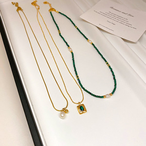 Joyería de lujo al por mayor para mujer, gargantilla de perlas de agua dulce naturales de malaquita verde en forma de gota de agua a la moda - Product Image 6