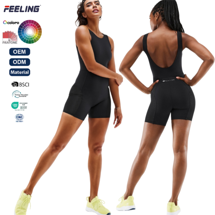 Women's Bodysuit Yoga Wear Four Way Stretch Moisture Wicking with Zipper Pocket for Casual Sports OEM ODM